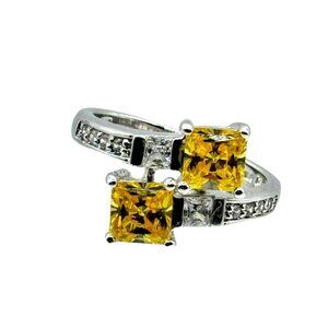 Sterling Silver Yellow Cubic Zirconia Bypass Ring Size 9 Signed ADI Designer